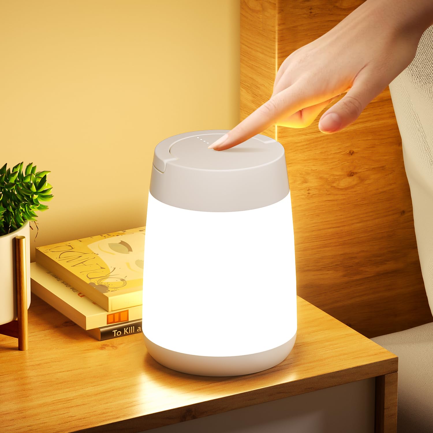 BENMA Lámpara LED de noche con batería, táctil, regulable, con 3 temperaturas de color, luz nocturna para niños, recargable por USB, 1500 mAh, lámpara de mesa inalámbrica para decoración, dormitorio,