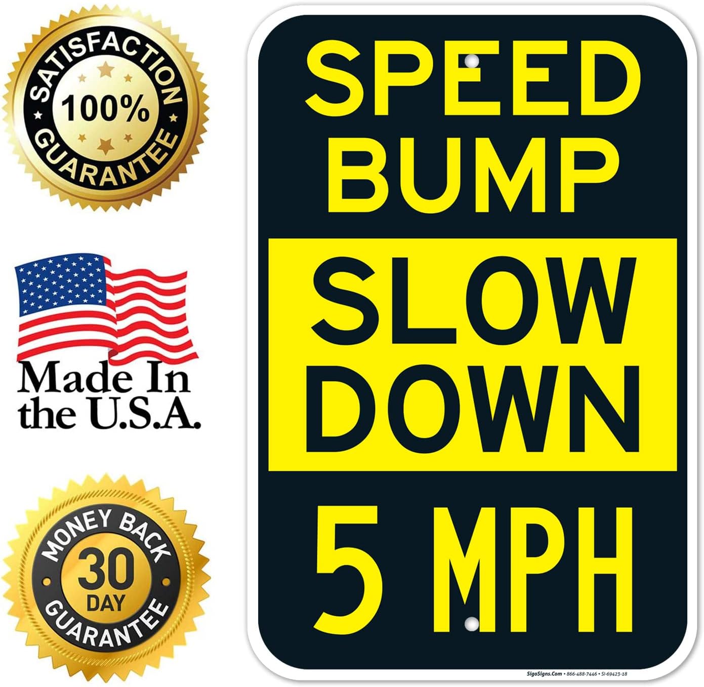 Speed Bump Slow Down 5MPH Sign, 12x18 Inches, Rust Free .063 Aluminum, Fade Resistant, Made in USA