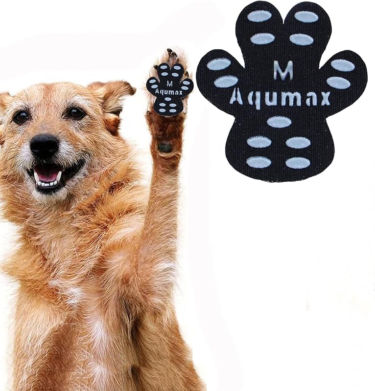 Protetores de Patas Antiderrapantes para Cães Aqumax, Adesivo Reforçado, Preto, Tamanho M, Pacote com 12 Conjuntos (48 unidades)