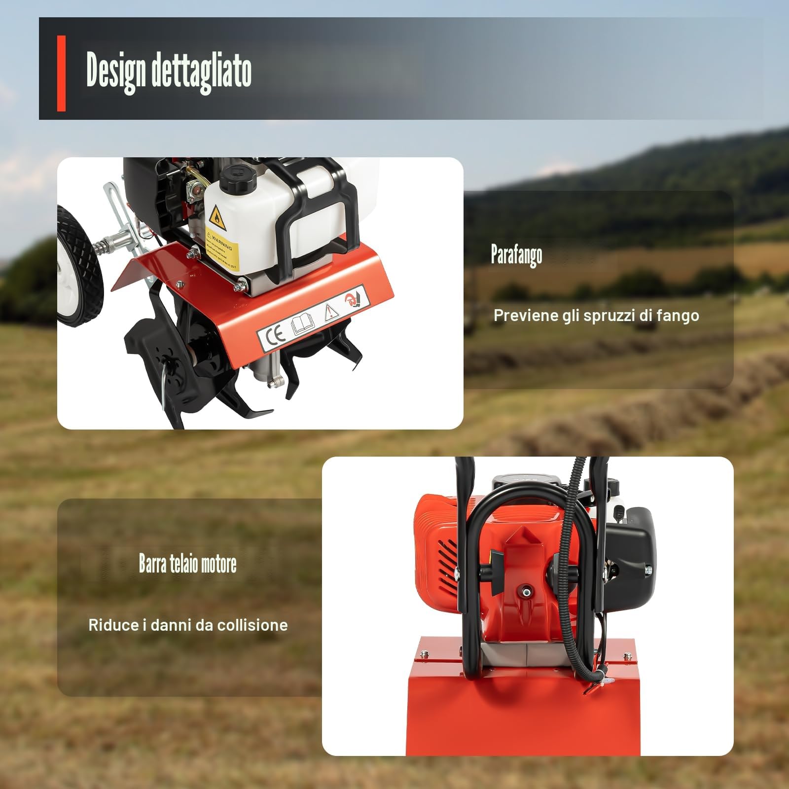 Fresa da giardino a terra a benzina 52CC 1900W 35cm mini coltivatore