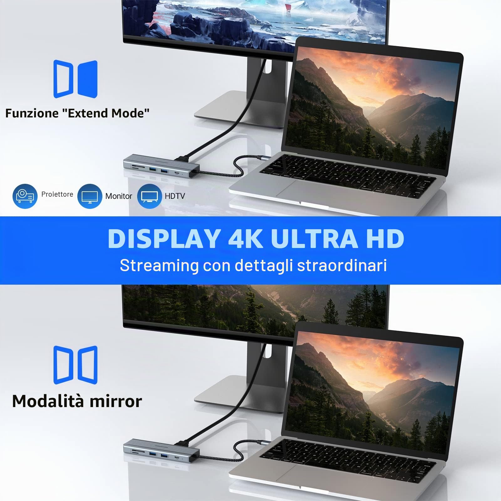 USB C Hub, 10 in 1 Dopua Monitor USB C Docking Station, laptop USB C Adapter (Gigabit Ethernet, 4K HDMI, USB 3.0, PD 100W, 3,5 mm MIC, lettore SD/TF) per MacBook Pro/Air, HP, Lenovo, Dell