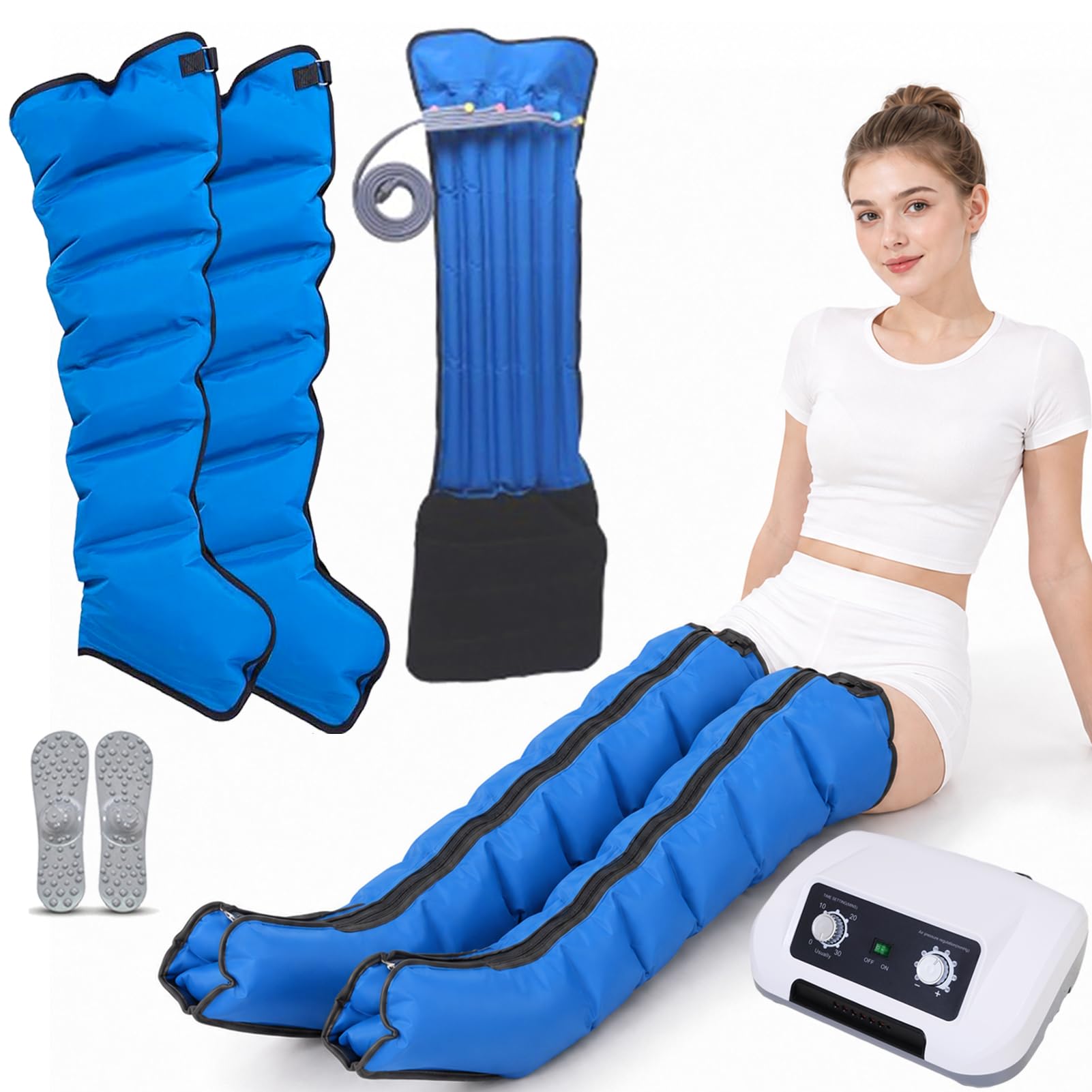 Botas Presoterapia Piernas Para Casa, 6 Cámaras | Maquina De Presoterapia Profesional Para Casa Piernas Y Abdomen, Drenaje Linfatico Circulación, 0–30 Min, 30–240 MmHg