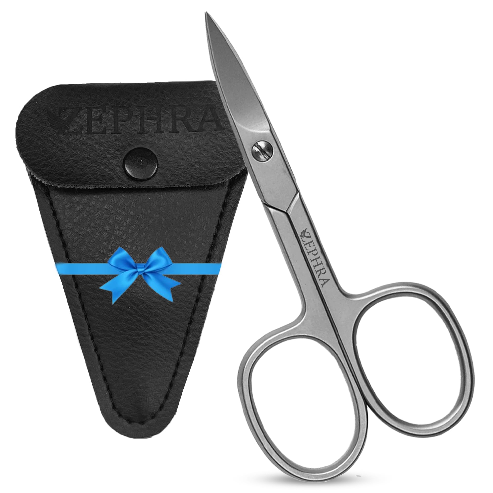 Zephra Women's Sand Nail Scissors Curved Shape – Professional Multipurpose Sharp Stainless Steel Nail Scissors For Toenails, Cuticles, Eyebrows, & Manicure For Men- With Pouch