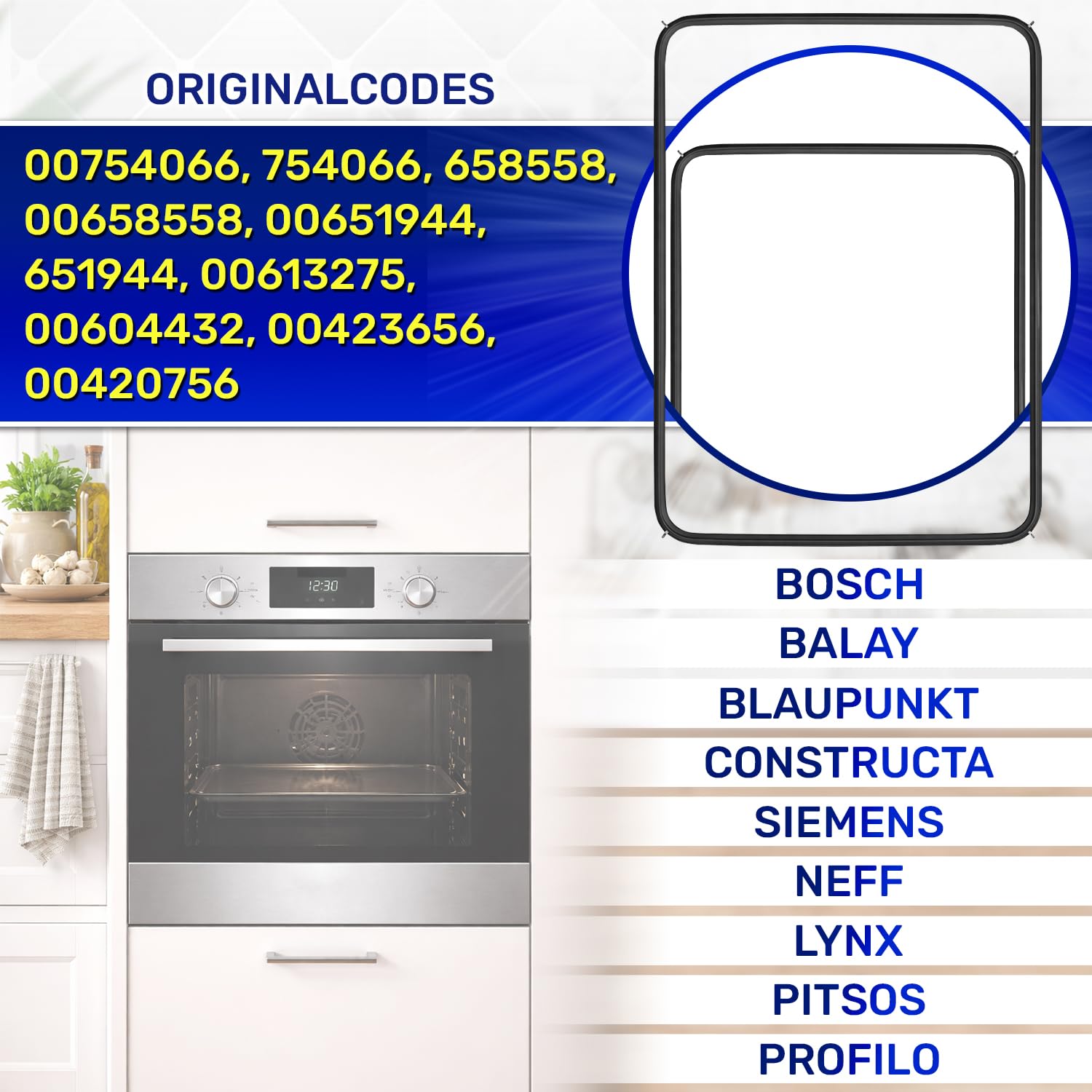 2 Stück Backofen Dichtung 450x340 mm mit dem Originalcode 00754066 754066 00658558 für Bosch für Siemens für Neff für Balay für Constructa - 4 Haken - Garantie 10 Jahre - MONTERAL
