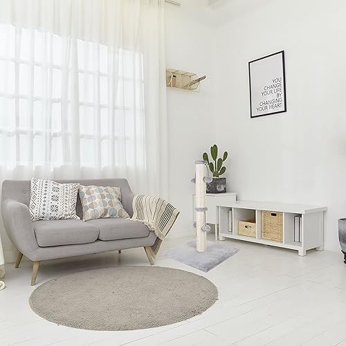 Miniatura 8 de Dimaka Poste rascador para gatos de 34 pulgadas, rascador para gatos grandes con bola de juguete burla, sisal natural blanco y gris (gris)