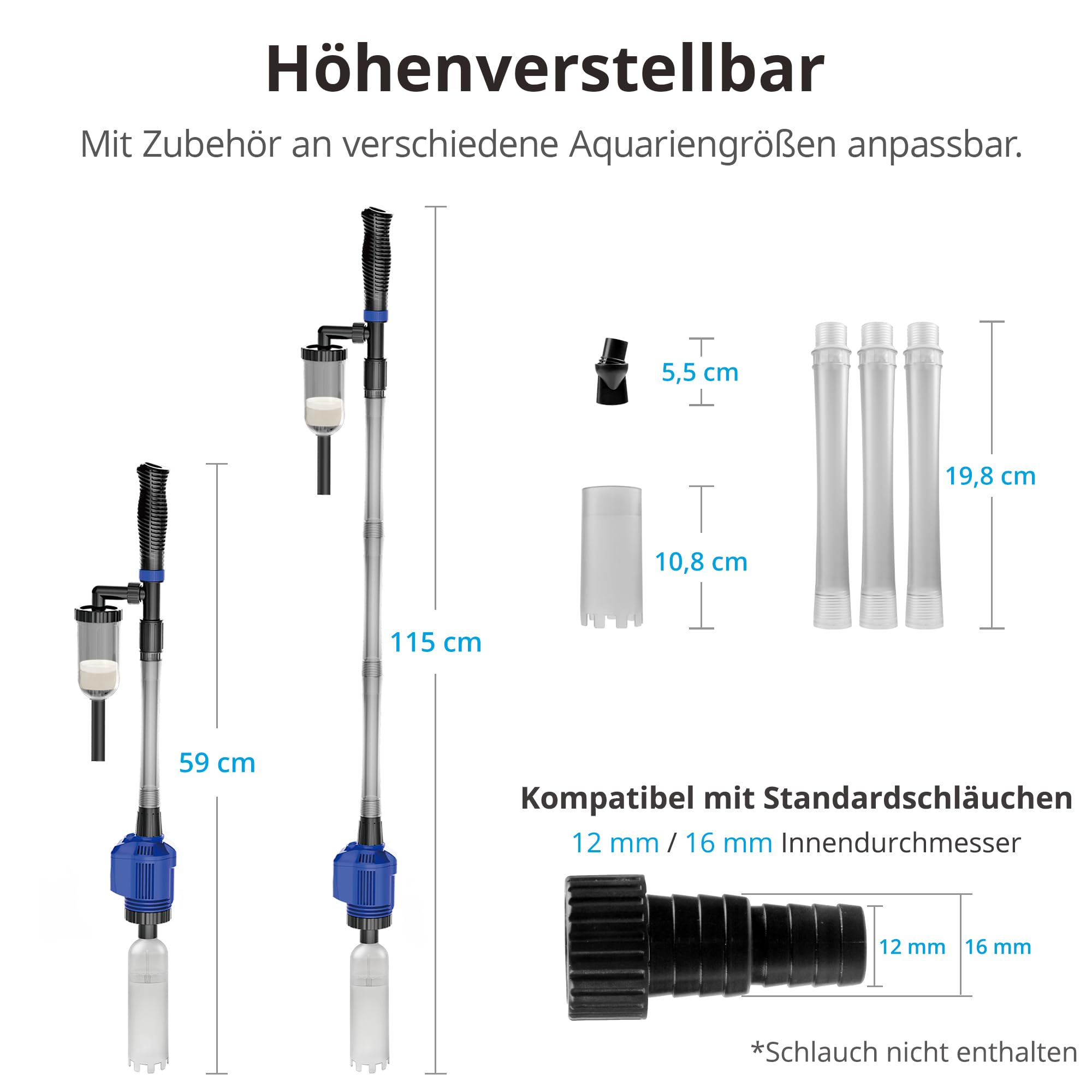 NICREW 3-in-1 Mulmsauger Elektrisch, Aquarium Reiniger für Kies und Sand mit Wasserwechsel, Zubehör für Mittelgroße und Große Aquarien, 16 W, 800 L/H