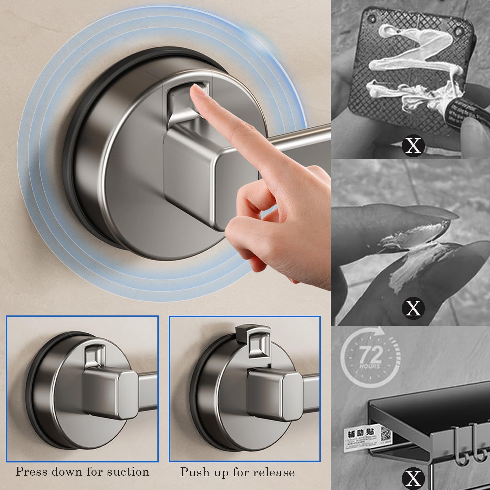 Ideal Swan Suction Towel Holder, Kitchen Towel Holder 50cm, Hand Towel Rail Wall Mounted Aluminium - Image 4