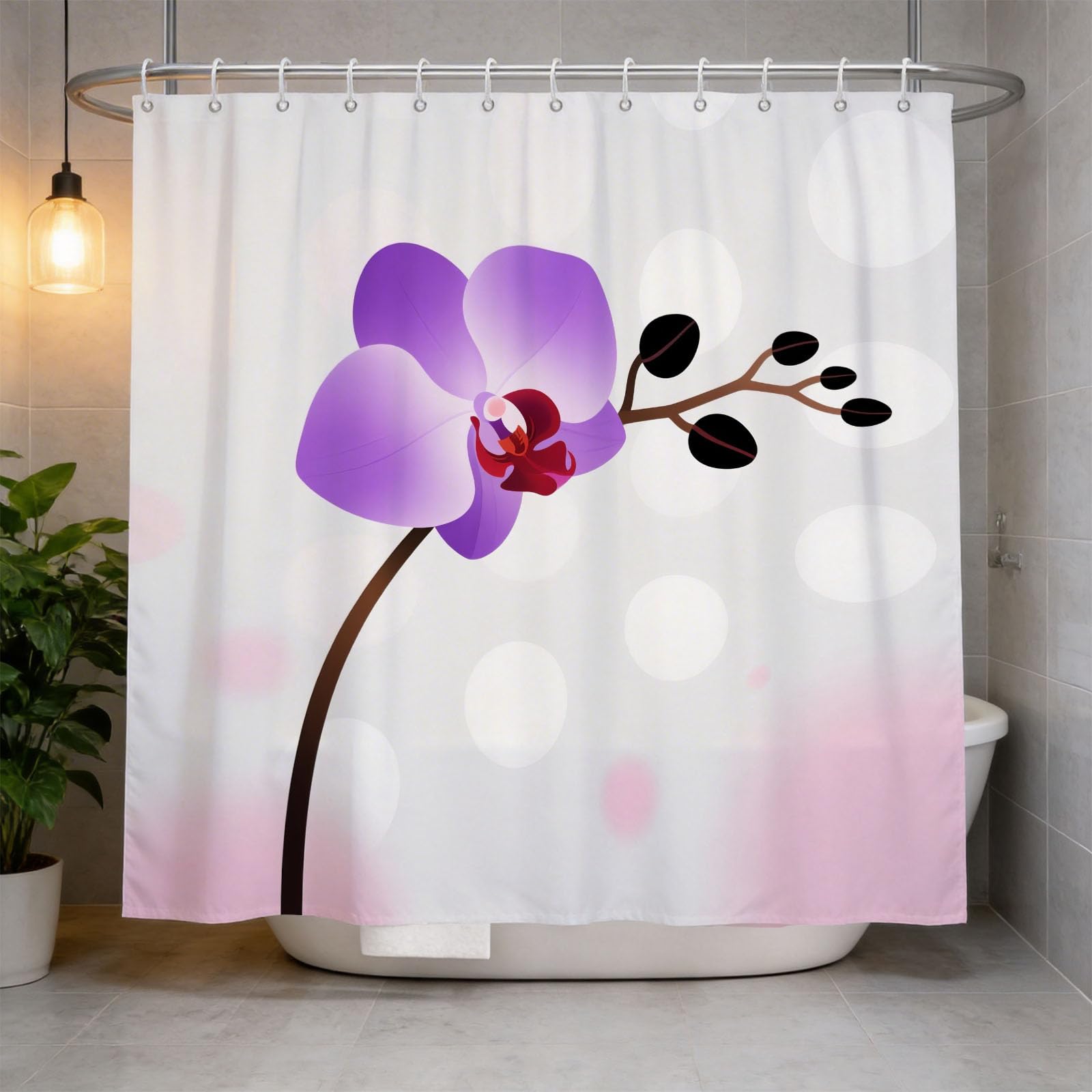 Hongduo 3D Orchid Shower Curtain for Stalls Bathtubs Simple Bathroom Decor Shower Curtain Set Polyester Fabric Waterproof 200x200cm/79X79 Inch with Hooks
