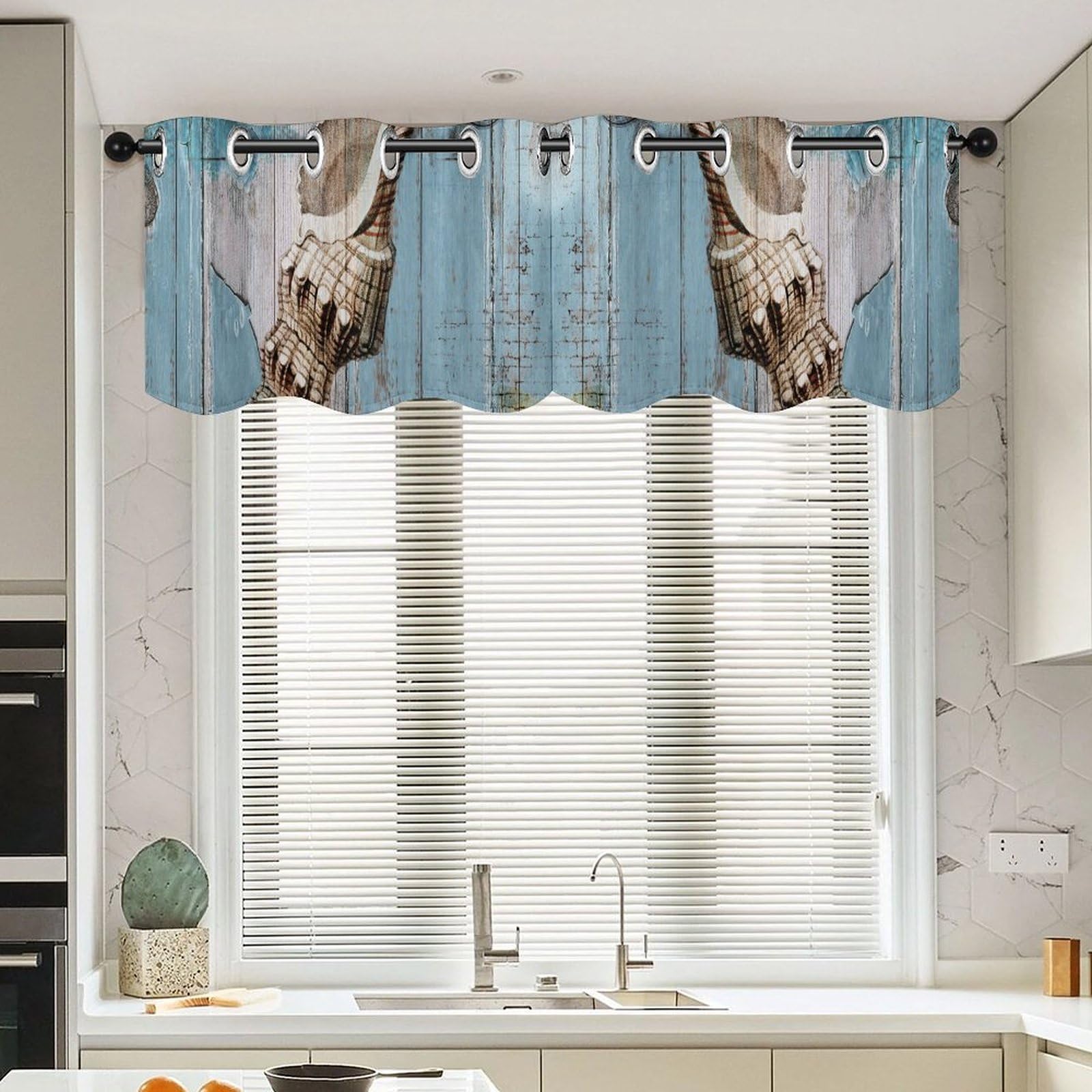 Cantonnière fenêtre mer pour illuminer une cuisine sombre motif plage lot de 2
