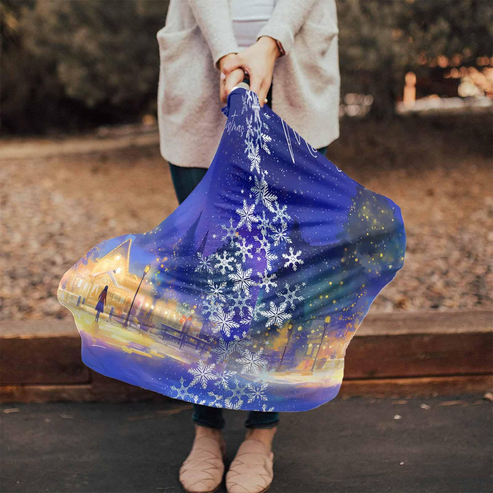 Nursing Cover for Breastfeeding Scarf, Watercolor Gradient House Christmas Tree Snowflake Baby Car Covers Super Soft Multi Use for Canopy Shopping Cart Cover Blanket Stroller Cover