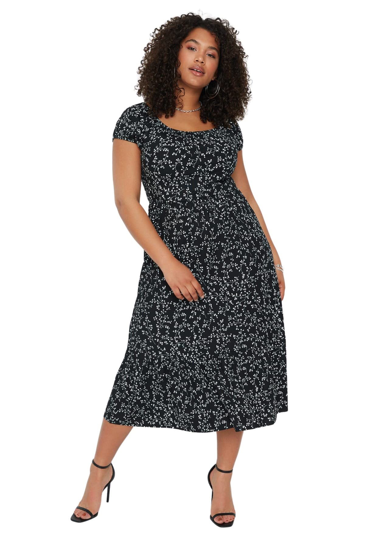 Trendyol Damen Schwarz Midi Off-Shoulder Regular Fit Knit Plus Size Dress Kleid, Schulterfrei, Normale Passform, Strickkleid, Übergröße, XX-Large