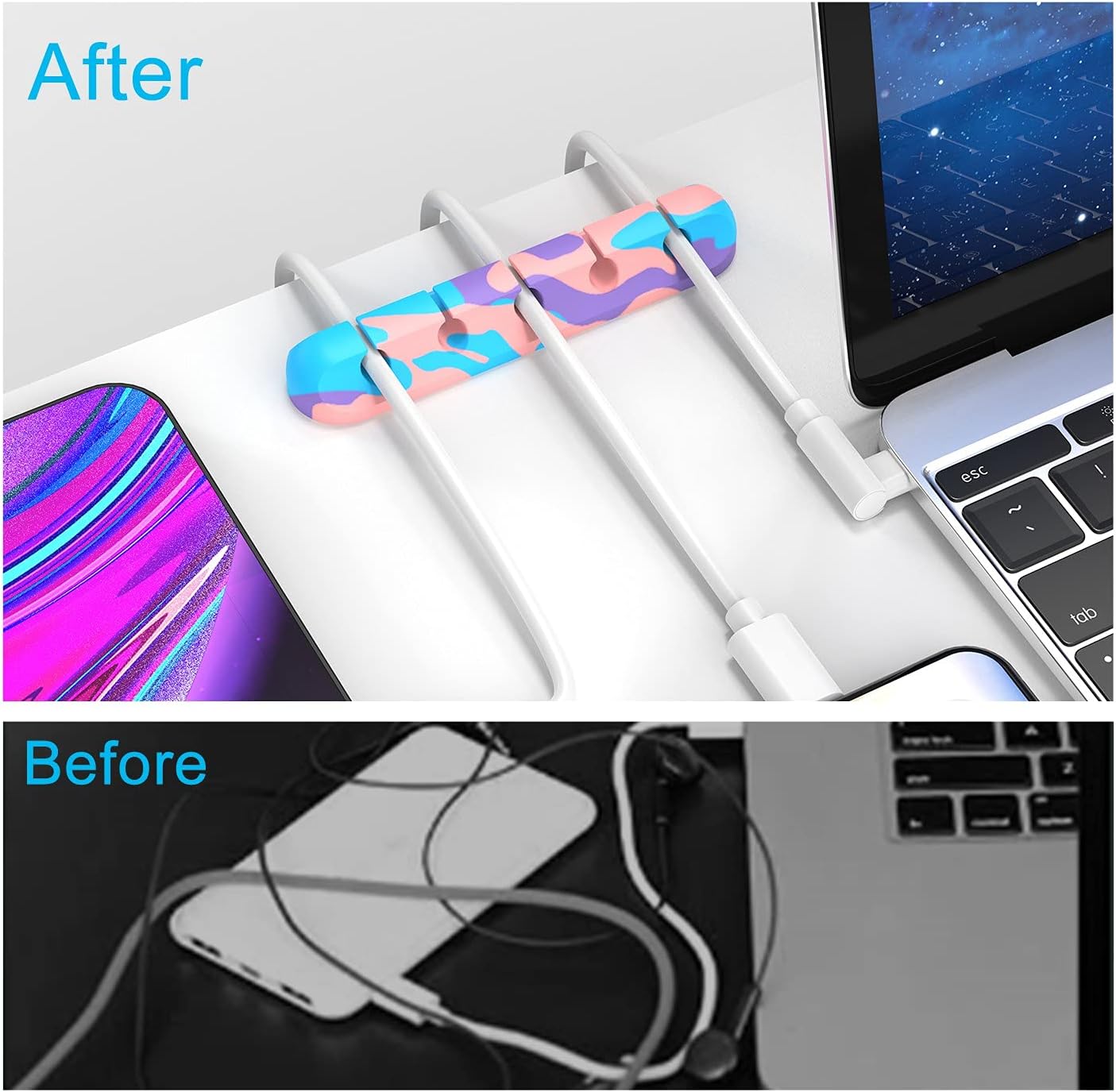INCHOR Cable Organizer, Cord Organizer Cable Management, Cable Clips USB Cable Holder Wire Organizer Cord Clips,(5, 3 Slots Colourful) Multi