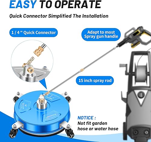 Miniatura 5 de PWS18B - Limpiador de superficies de hidrolavadora de 18 pulgadas con 4 ruedas, limpiador de superficies de acero inoxidable azul recubierto para