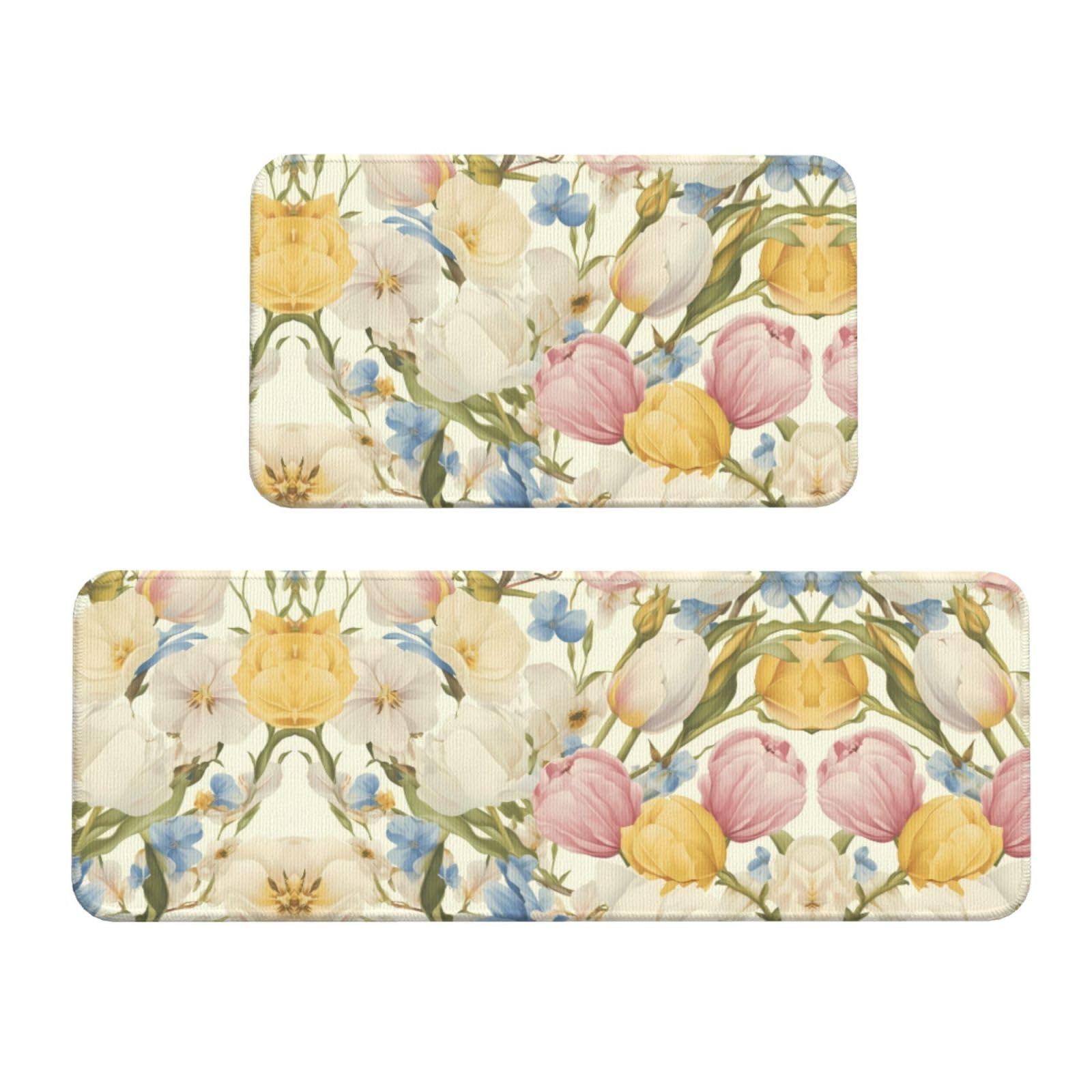 Alfombrillas de cocina lavables y decorativas con estampado floral de tulipán