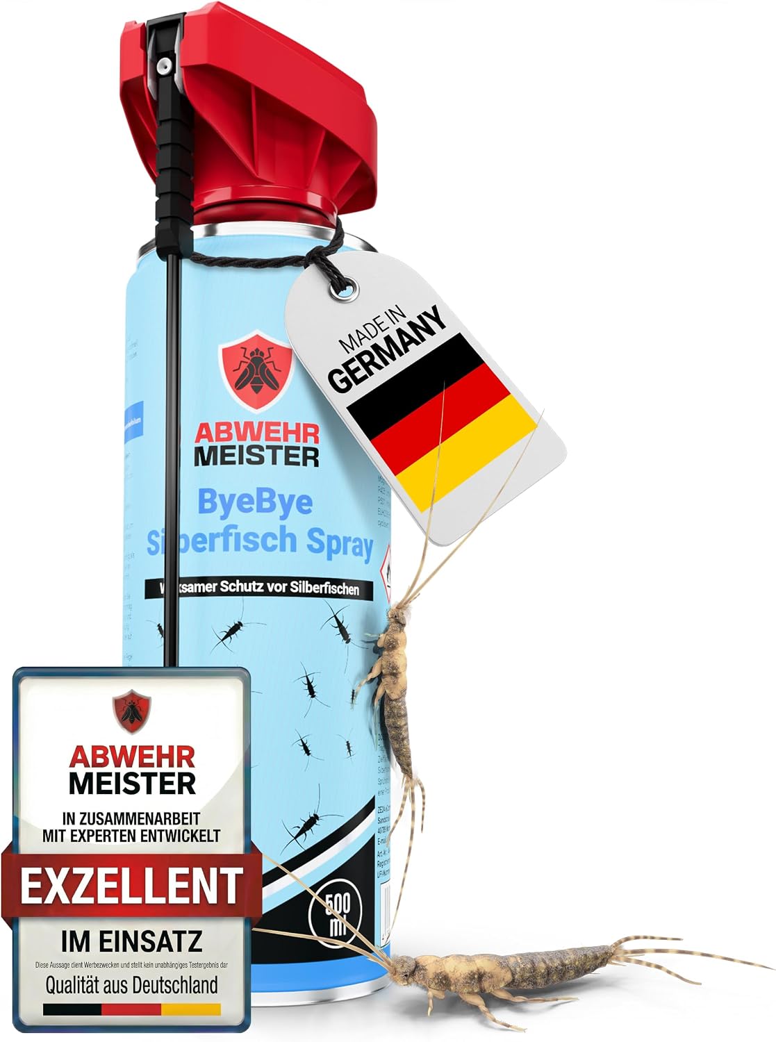 ORIGINAL ByeBye Silberfisch-Spray 2.0 [500 ml] mit insektizidfreier AM-Formel, Silberfische bekämpfen &amp; gegen Papierfische, erreicht jedes Versteck dank integrierter Sprühlanze