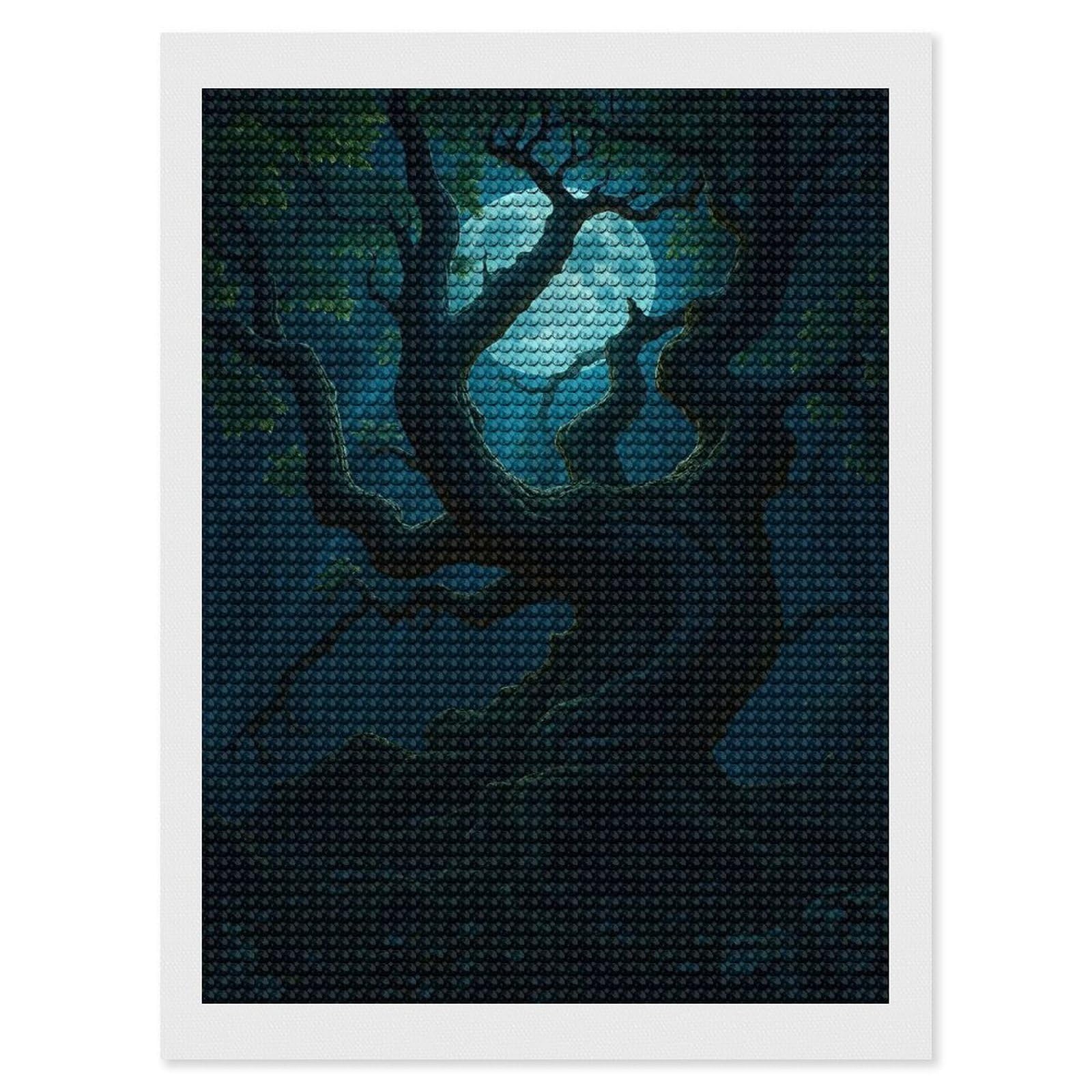 Junmoney Mystical Tree Under Moonlight Diamond Painting Kit 12"x16", for Women, Simple to Start, Bedroom Decor, Christmas Gift, Good for Quiet Evenings