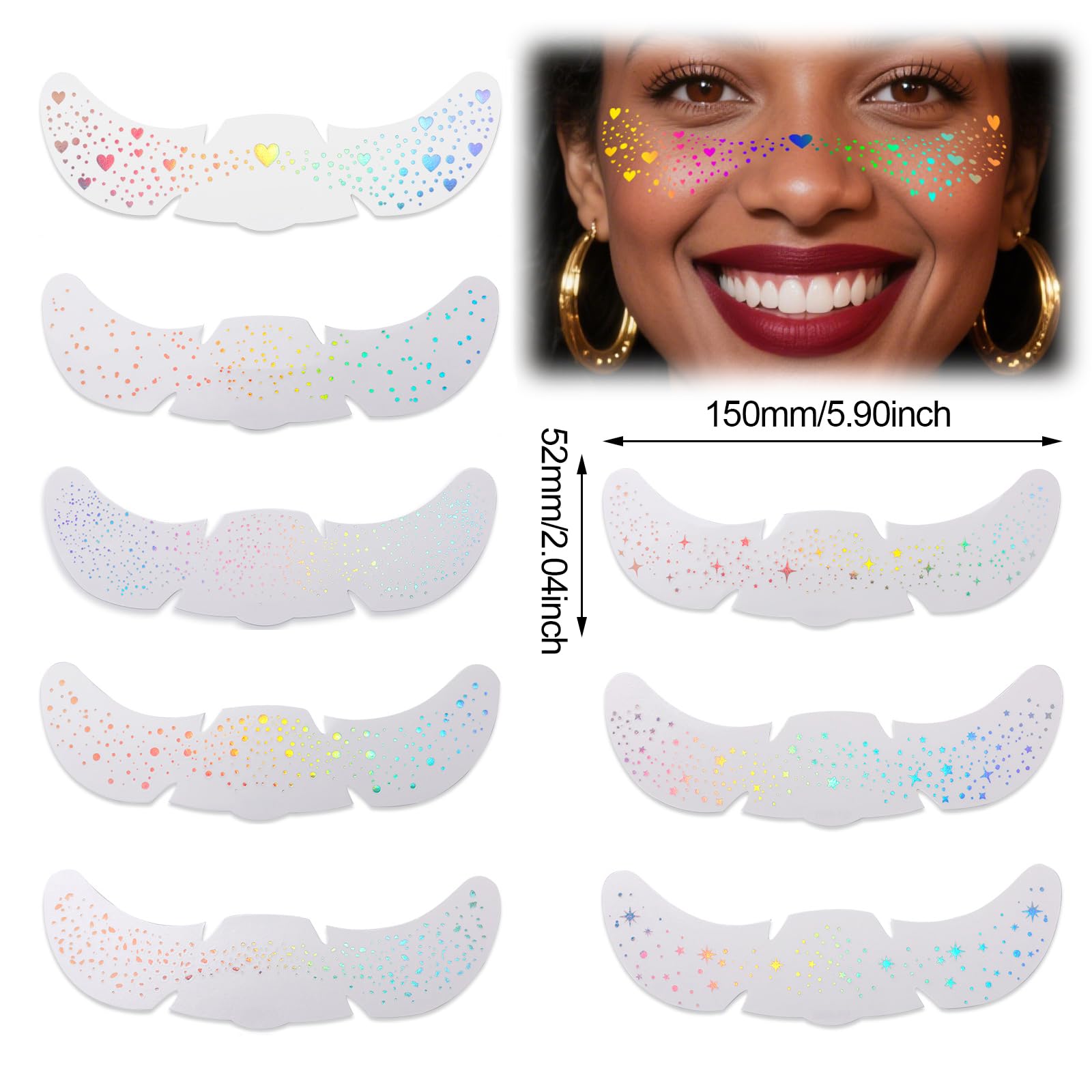 Xanthelle Glitter Freckles Tattoo, 16 Pieces Festival Glitter Tattoos for Face Holographic Freckles, Ideal for Festivals and Halloween - Image 2