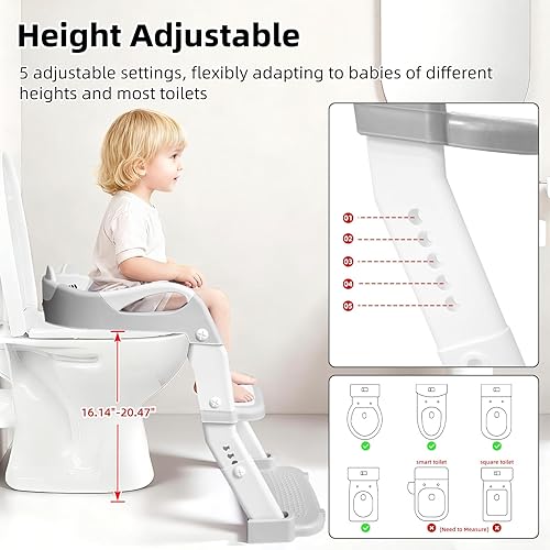 Miniatura 6 de Asiento de entrenamiento para ir al baño, asiento de inodoro mejorado para niños y niñas, inodoro de entrenamiento 3 en 1 con taburete escalonado,