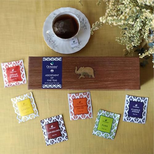 Miniatura 6 de Octavius Gift's Select - Té surtido en caja de madera  6 sabores, 60 bolsas de té  Té negro y verde  Regalos para mujeres y hombres  Paquete de 1