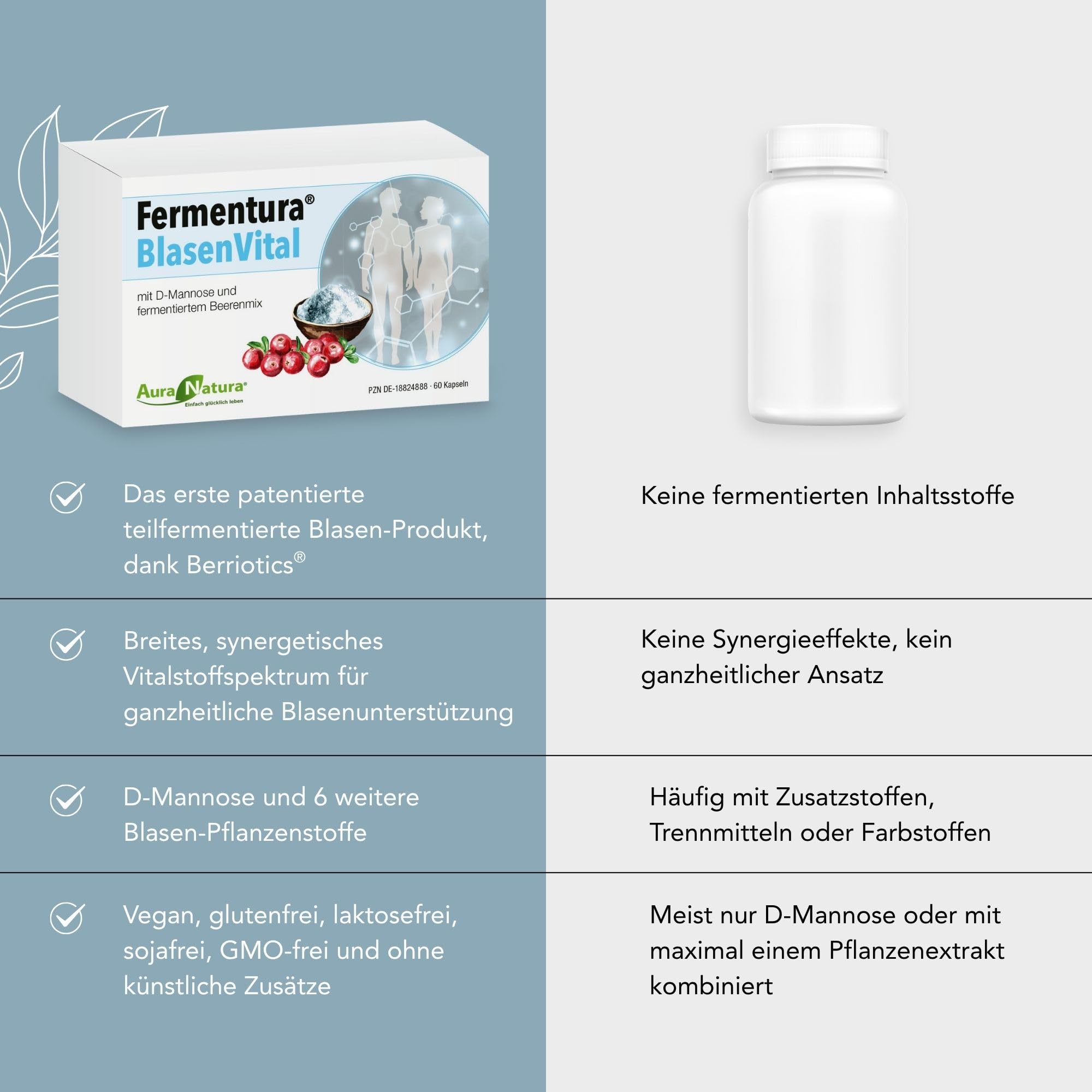 Fermentura BlasenVital, D-Mannose Cranberry-Extrakt für Blasenentzündungen | Natürliche Unterstützung bei Blasen- & Harnwegsproblemen | 60 Kapseln, 1er-Pack | Vegan