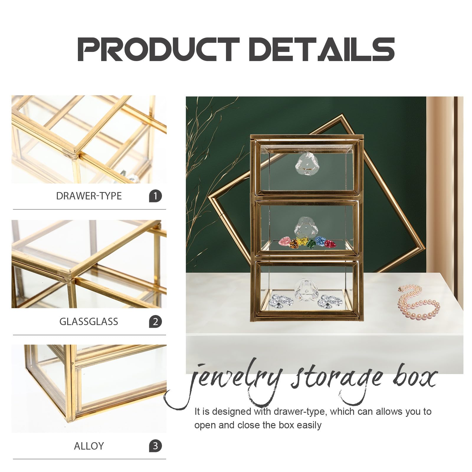 Organizador de Almacenamiento para Joyas y Cosméticos Caja de Cajones, Estuche Compacto para Escritorio y Uso Doméstico Espacio para Pendientes y Bisutería