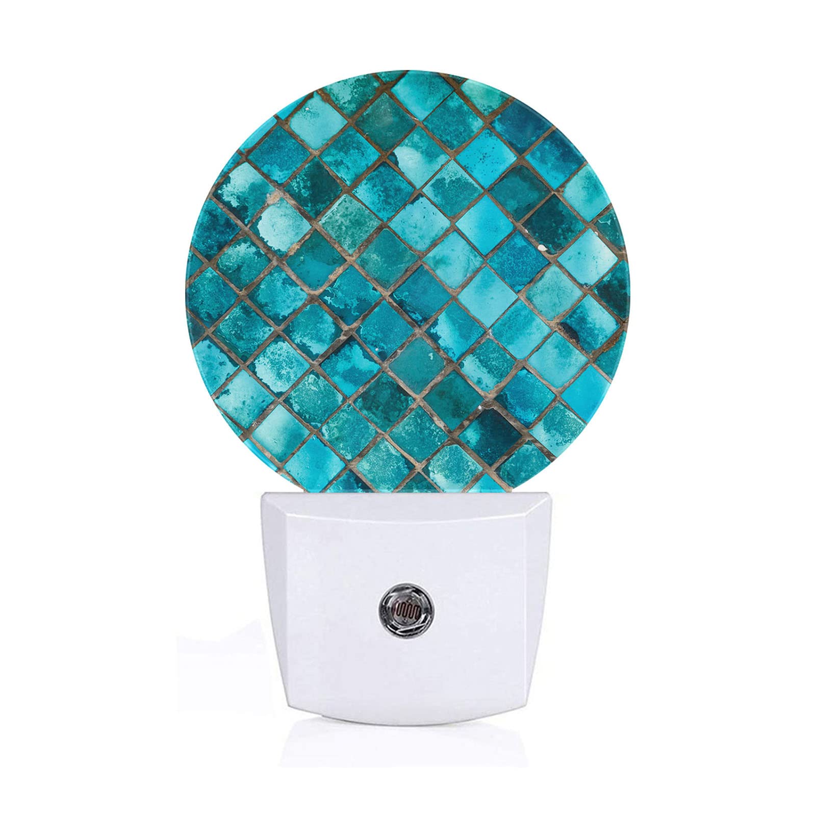 Axayaz Turquoise Blue Diamond Dusk to Dawn Round Night Light Geometric Mosaic Ocean Sea Auto Sensor Lamp Home Indoor Stairway Kitchen Corridor