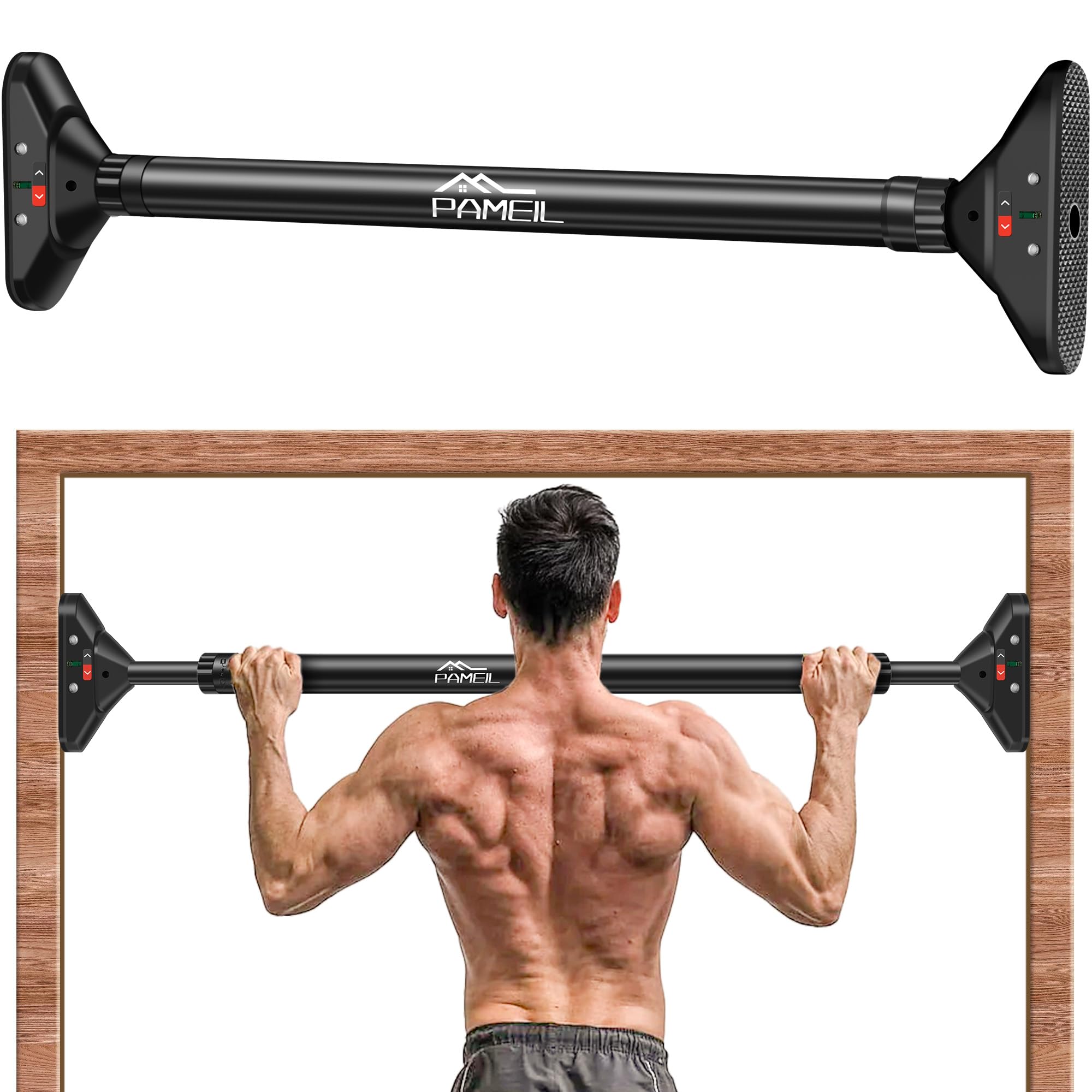 Pameil Drążek do podciągania drzwi, bez śrub, rama drzwi, podbródek, push-up, regulowany 75-94 cm, do 200 kg, drążek treningowy