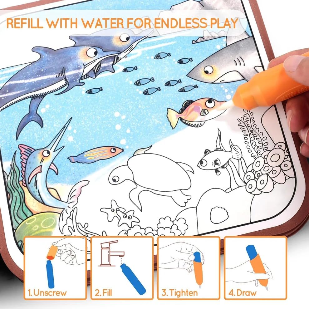 Image of SUPER TOY 2in1 Water Magic Colouring Book Busy Binder for Kids Reusable Art Craft Painting Educational Kit for Toddler Boys Girls Pre School Birthday Gift
