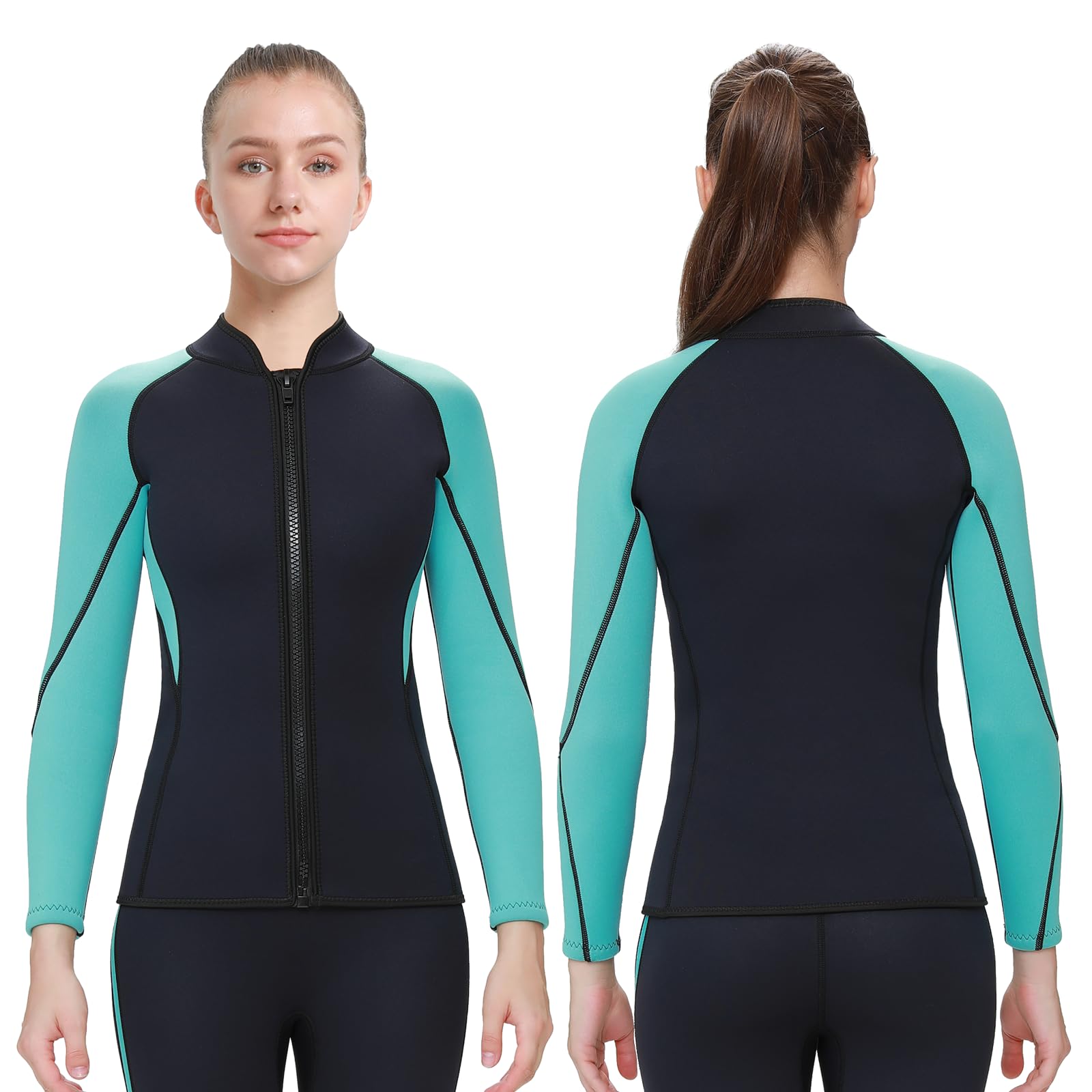 FLEXEL Neoprenanzug Top für Herren Damen, 3mm Neoprenanzug Jacke Thermal, Front Reißverschluss Neopren Langarm Tauchanzug zum Surfen Schwimmen Schnorcheln