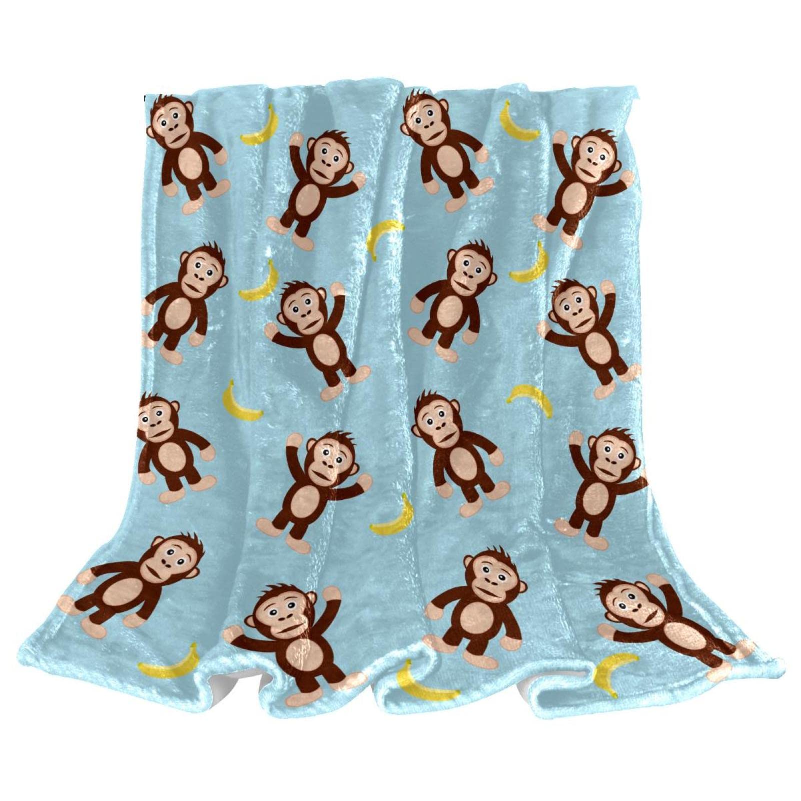 Couverture polaire singe bananes pour lit et canapé de chambre enfant