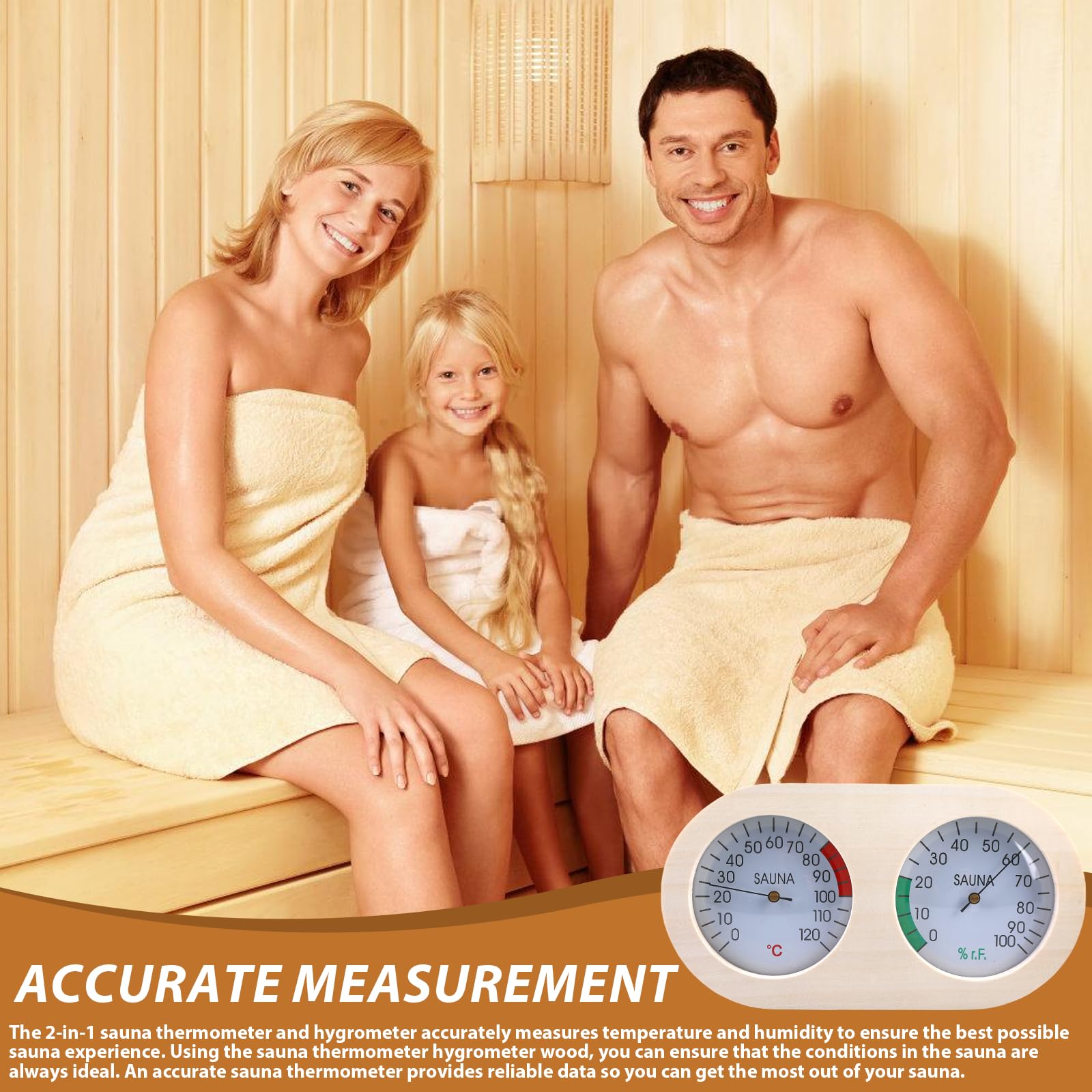 Madera Termohigrómetro de Sauna: Higrotermógrafo de Madera para Sauna 2 en 1, Termómetro e Higrómetro para Sauna, Sauna Accesorios para Sala de Vapor, Escala Precisa para Sala de Vapor