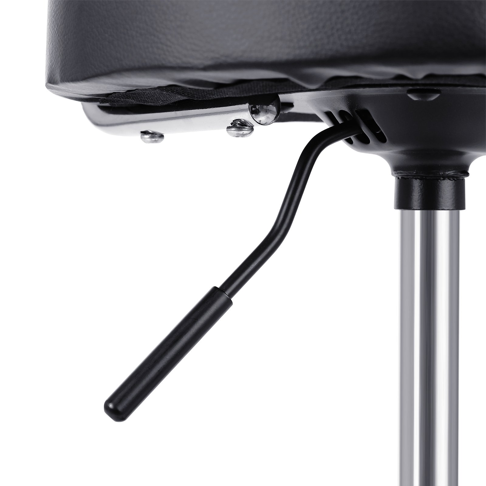SONGMICS LJB82B - Sgabello da lavoro con ruote, in PU, con schienale regolabile in altezza continua, girevole a 360°, colore: Nero