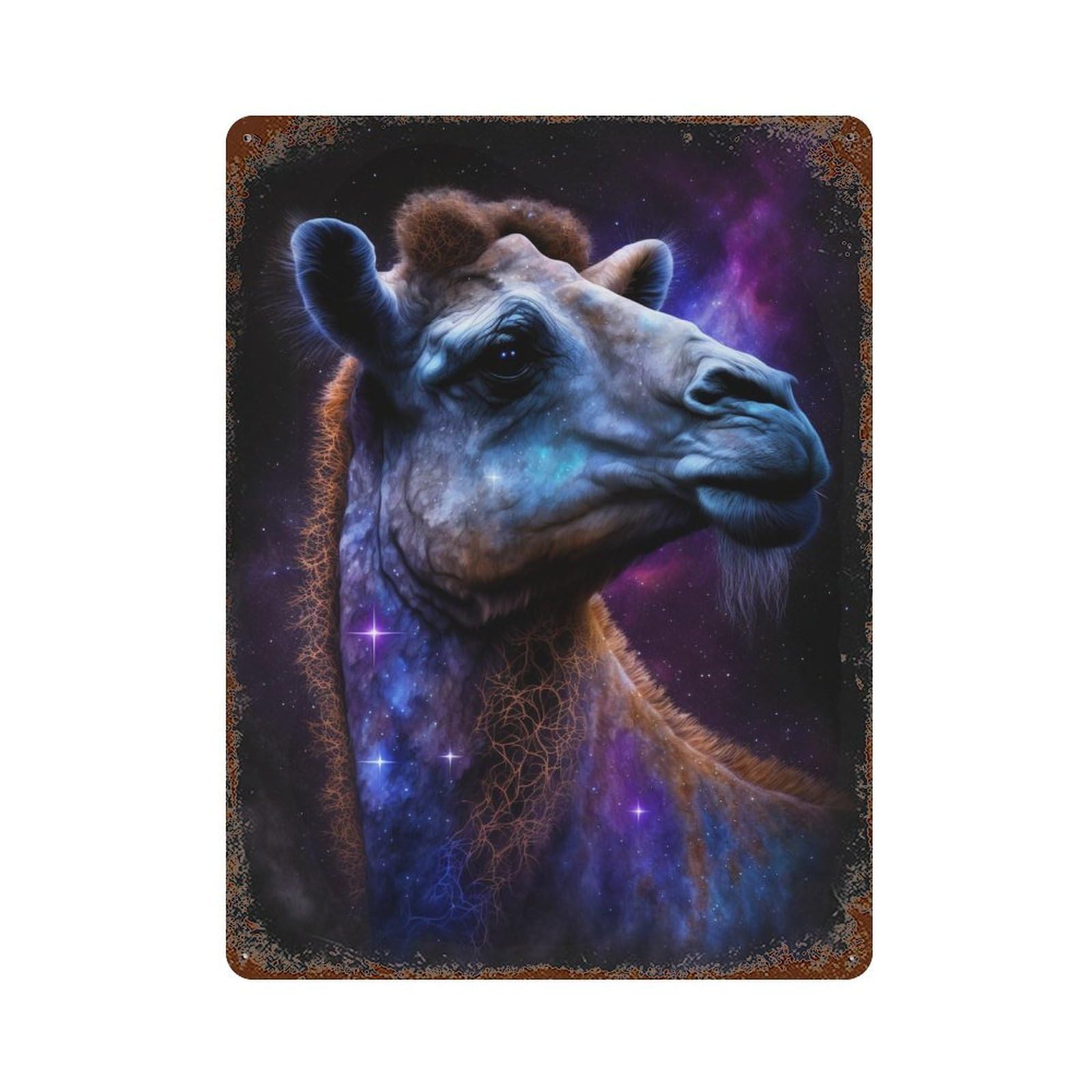 Garage Style Galactic Camel Portrait-2 Rusty Metal Tin Sign 15.7"x11.8", Decorative Metal Wall Art for Bar And Workshop