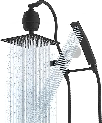 Hibbent All Metal - Cabezal de ducha filtrado de 10 pulgadas, varita de ducha de mano de alta presión, brazo de extensión ajustable de 12 pulgadas,