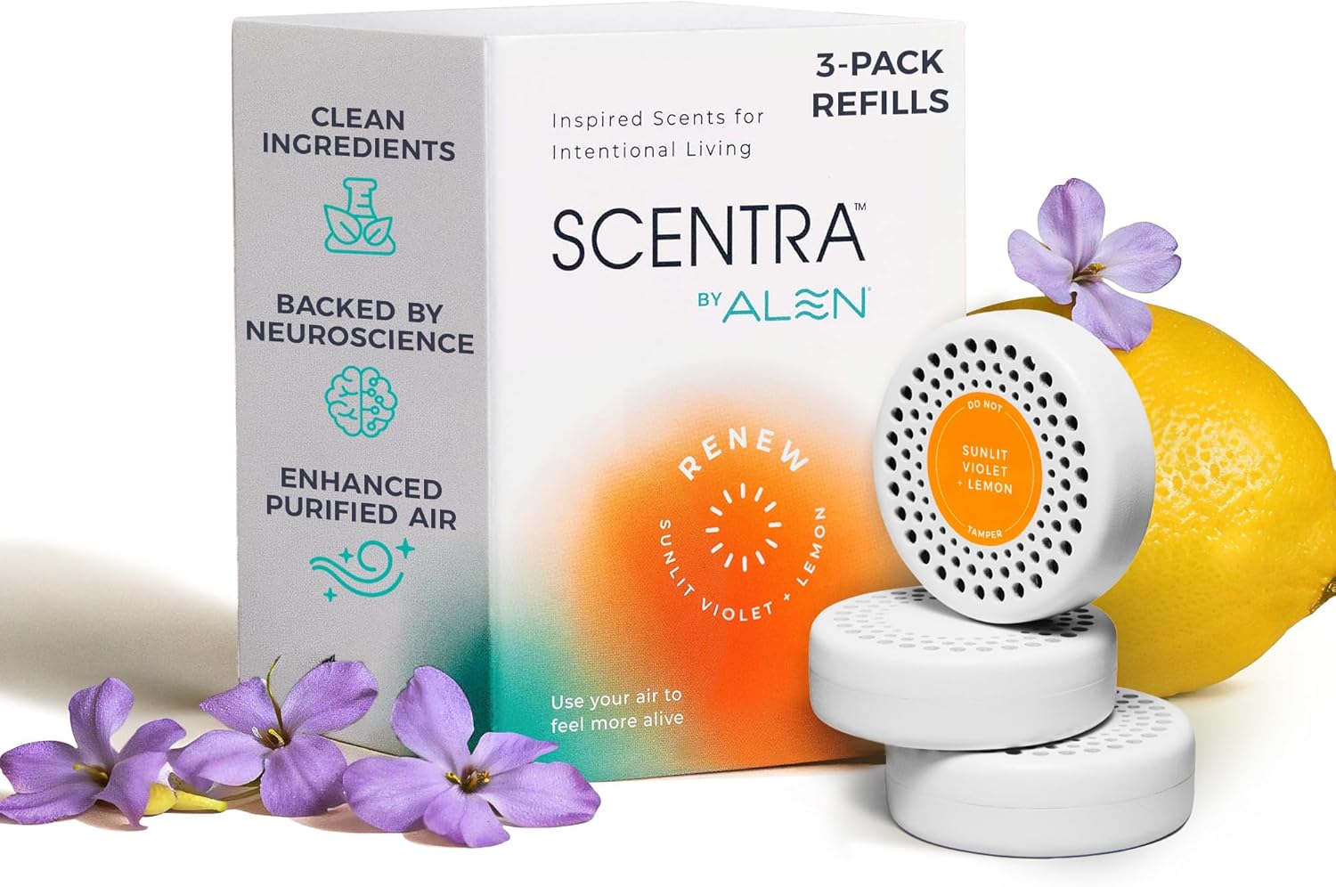 Scentra Starter Kit Air Purifier Scent REST & RENEW - up to 30 Day Use, for Air Purifiers - Lavender & Lemon Blends, Supports Relaxation & Energy, Two Signature Mood-Supporting Scents