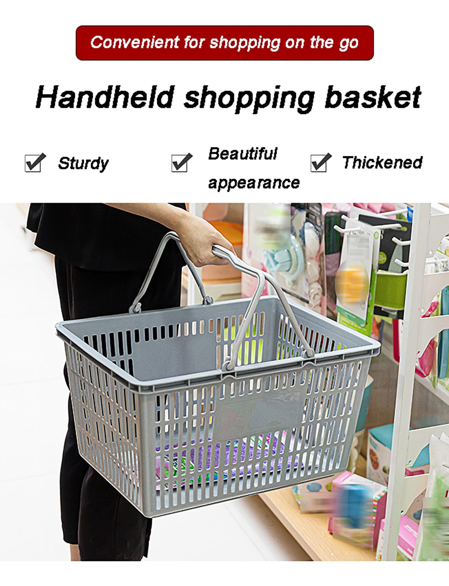Cesti per la spesa in plastica, confezione da 5 pezzi, con manici, resistenti, per forniture al dettaglio, ideali per latte e uso sul mercato, 39,9 x 28 x 21,1 cm