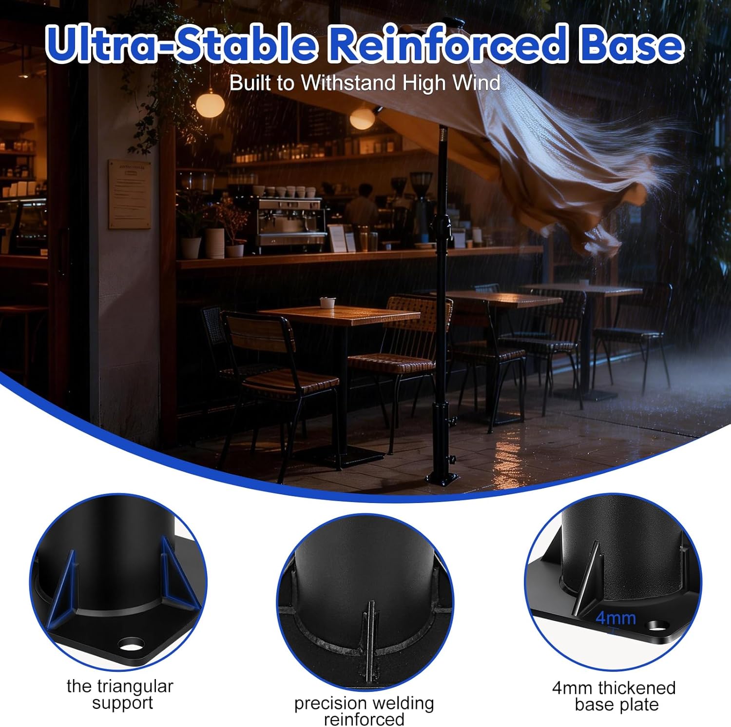 Lalafancy Patio Umbrella Stand Base, 4" Square Reinforced Heavy Duty Outdoor Deck Umbrella Mount Holder, Fits 1/4"-1 9/10" Diameter Poles in Porch Poolside, Black