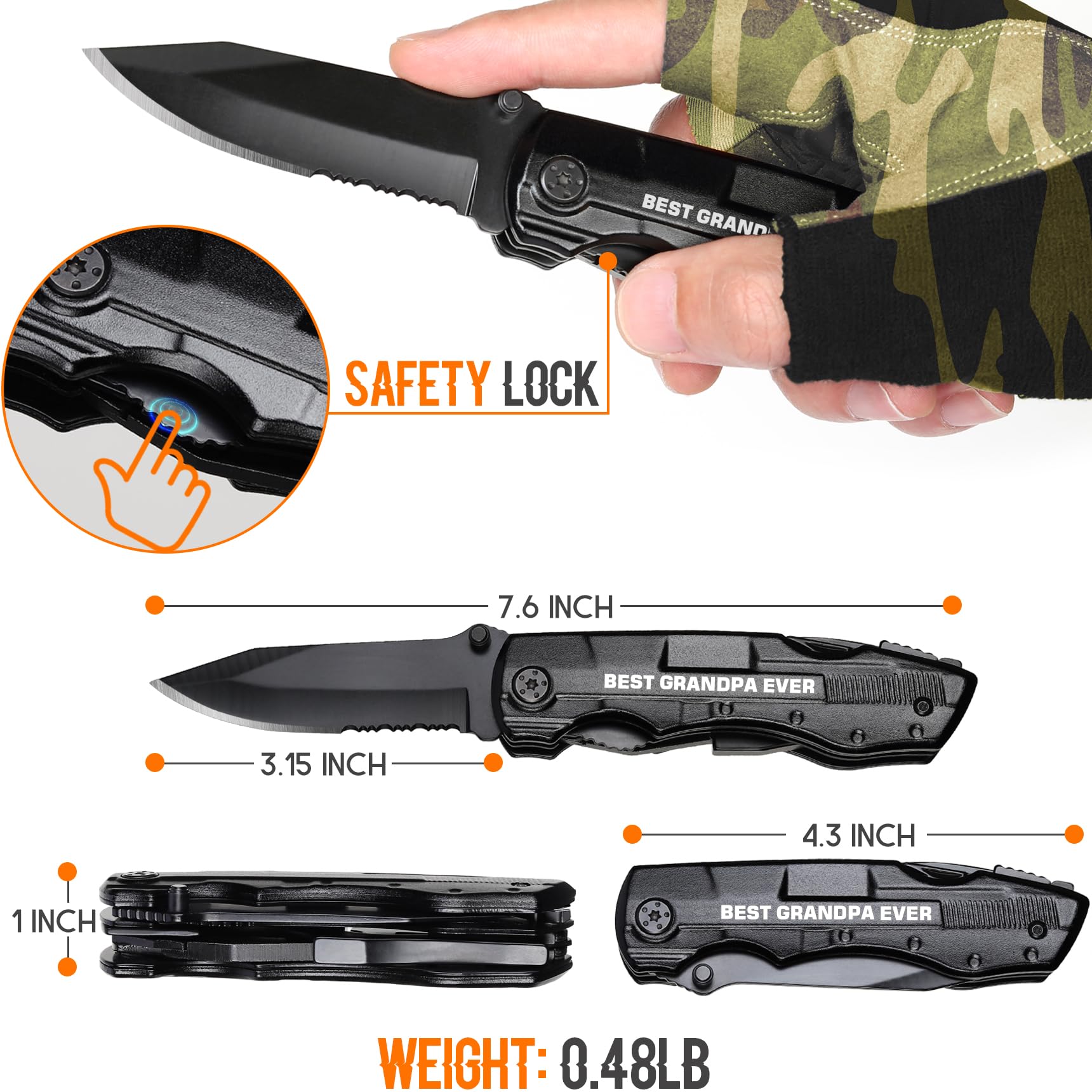 Grandpa Gifts, "BEST GRANDPA EVER" Multitool Knife, Stocking Stuffers for Grandpas, Grandpa’s Christmas Birthday Gifts Idea for Grandfather, Grandpa Fathers Day Gift, Grandpa’s Gift