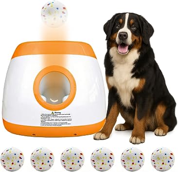 Large Automatic Dog Ball Launcher with 6 ETPU Balls 2.5", Dog Ball Thrower for Medium & Large Dogs, 3 Adjustable Distance 26-78FT, Remote Control Interactive Ball Launcher for Outdoor