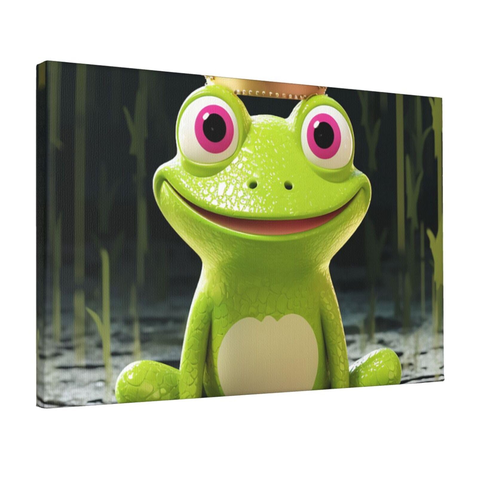 KLOPH Crown frog Canvas Wall Art for Living Room 12"x18" Modern Artwork Painting for Bathroom Hanging Canvas Prints Aesthetic Wallart for Bedroom Kitchen Office Wall Decor
