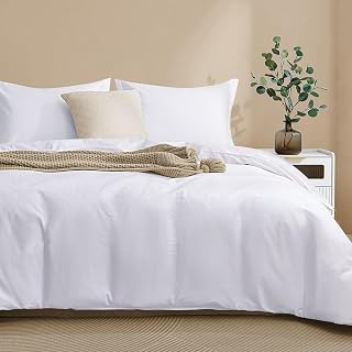ColourfulSnail 100% Cotton Duvet Cover Set Queen/Full White - Ultra Soft, Hidden Zipper, Corner Ties, Fade-Resistant