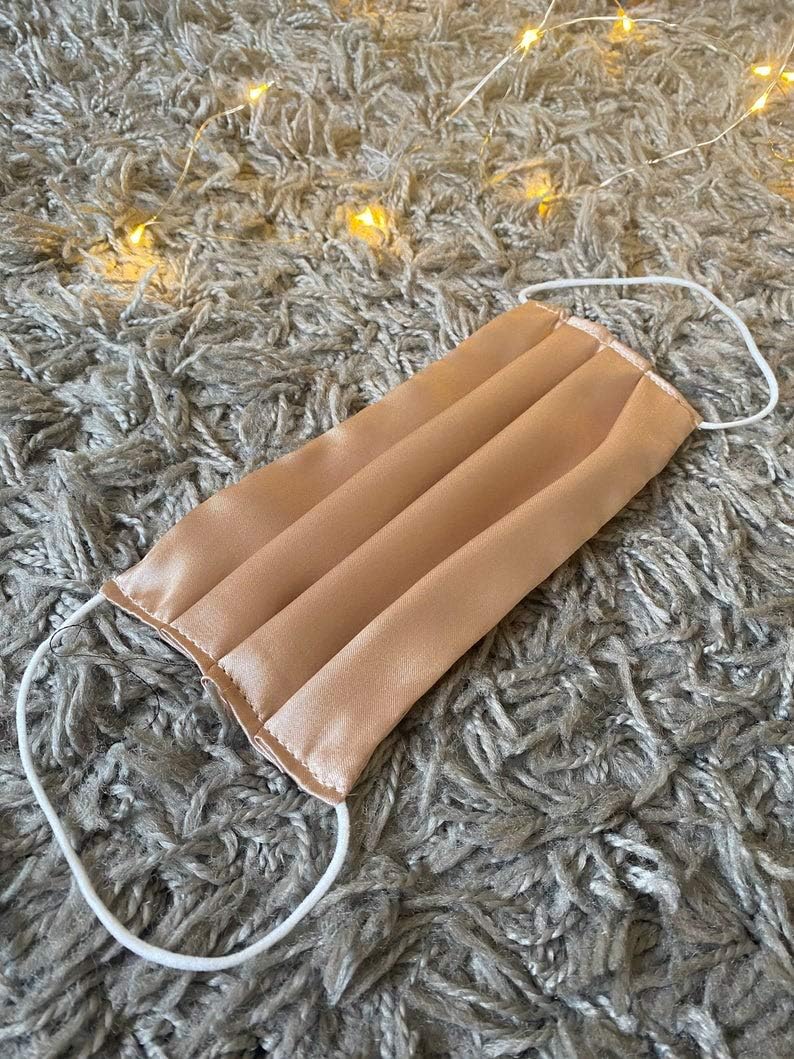 DEHMAN 100 - Percent Silky Satin Silk Face Mask, Breathable Hypoallergenic Face Mouth Protection, Pocket Washable Reusable Soft Elastic,