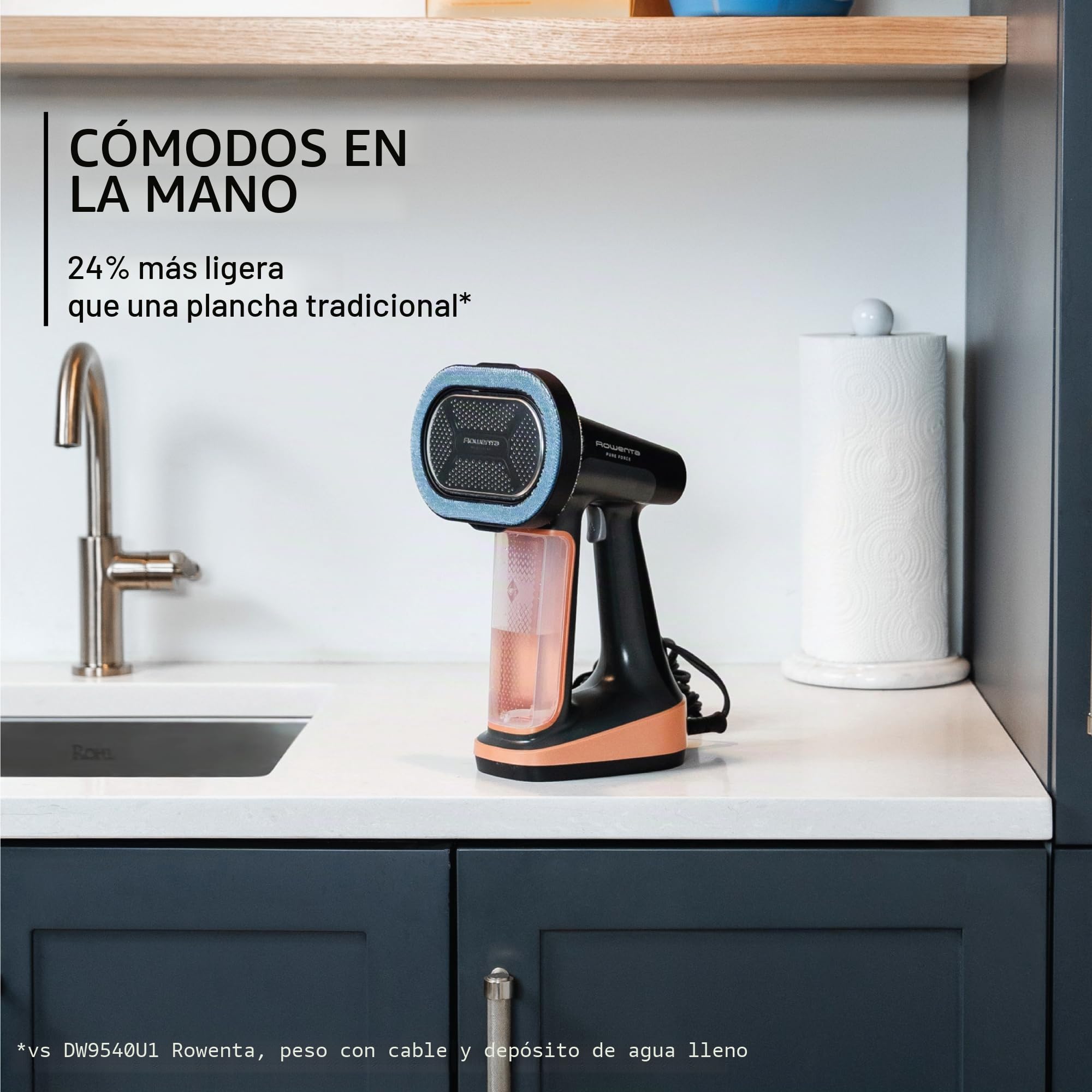 Rowenta, vaporizador de ropa, Pure Force 3 en 1, capacidad de 7 onzas, plancha vertical, planchado horizontal, removedor de pelusas, ligero, apagado automático, DR8855U1