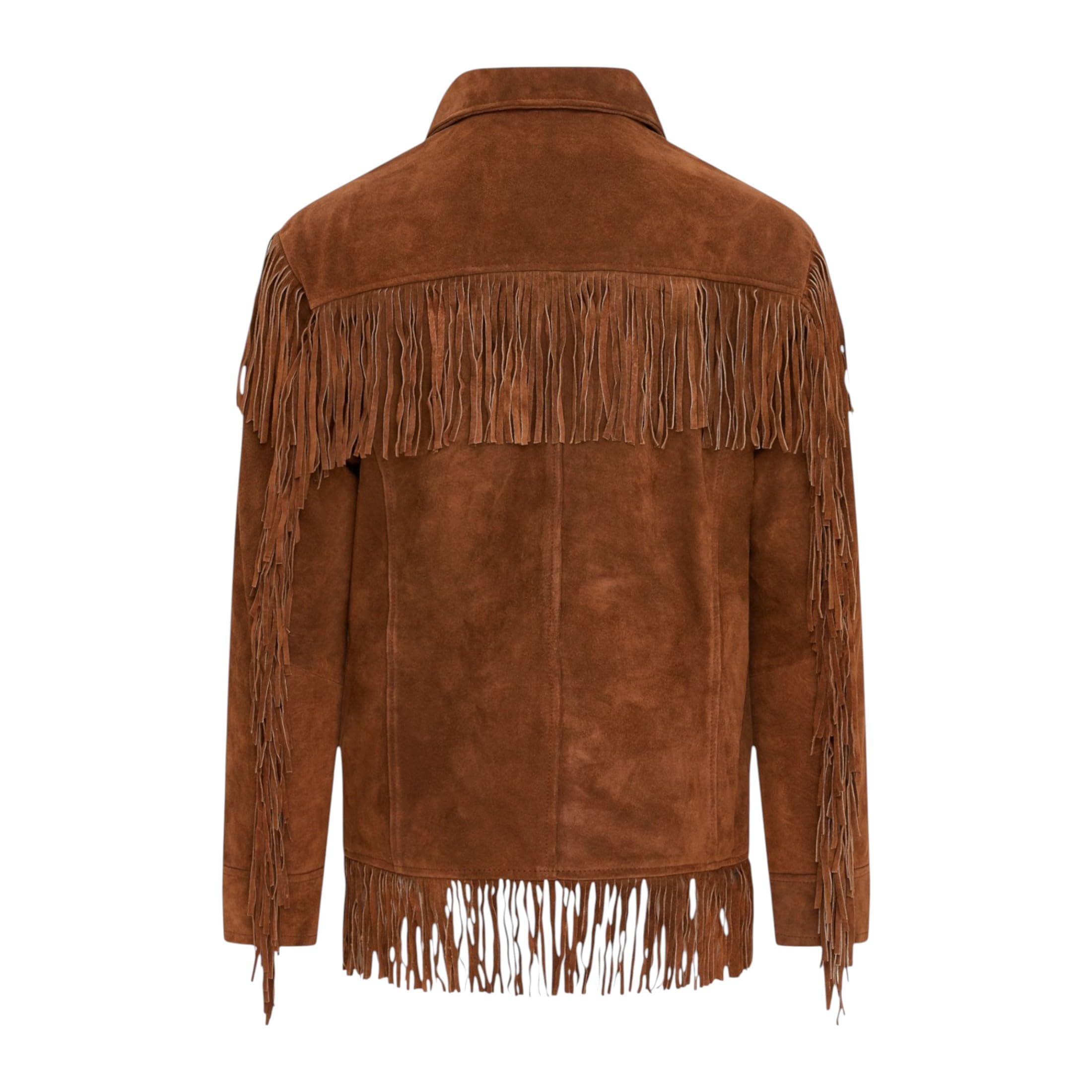 Giacca da Cowboy da Uomo in Pelle Scamosciata Stile Western Con Frange