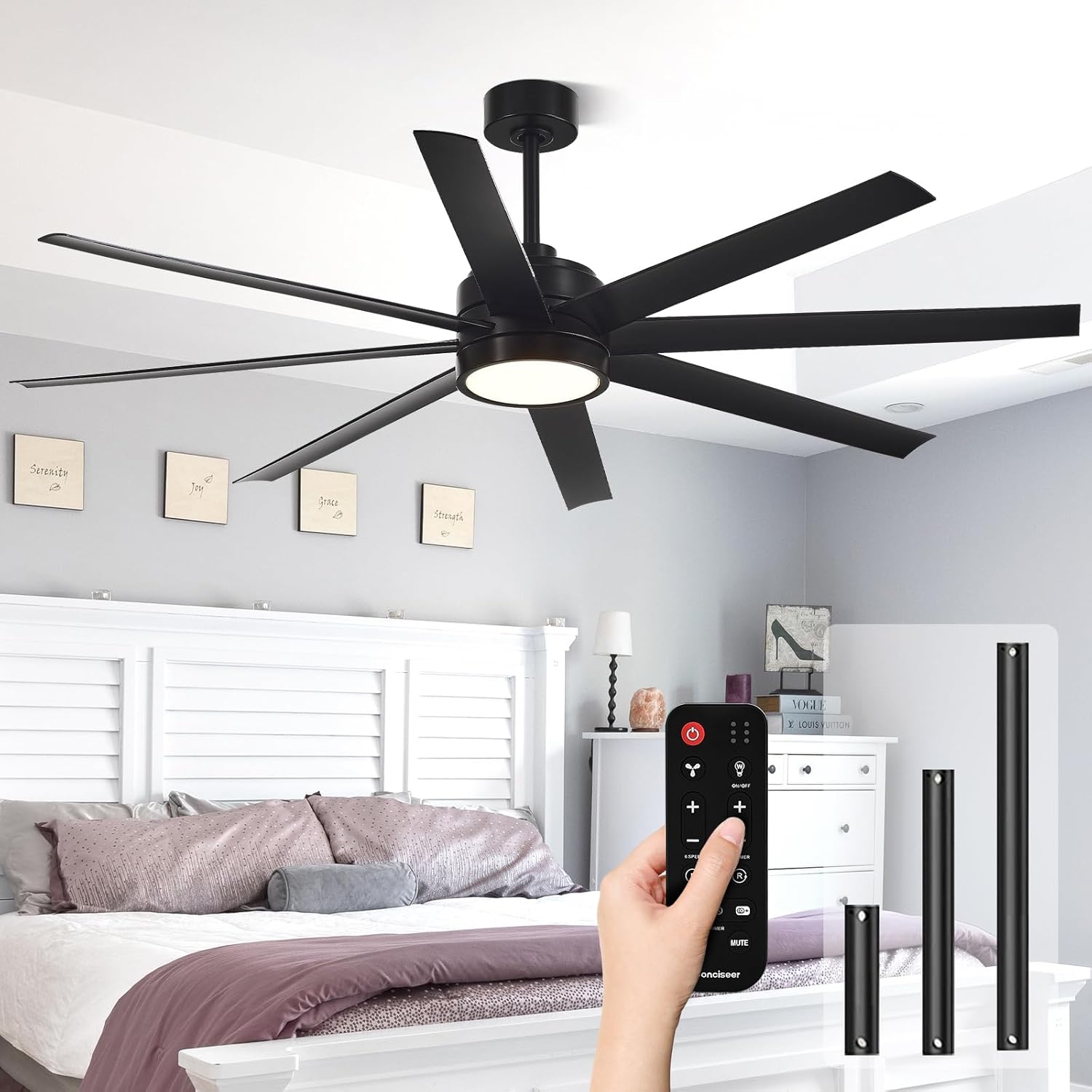 Modern Ceiling Fans with Lights 65 Inch Ceiling Fan with Light and Remote for Bedroom Living Room Kitchen