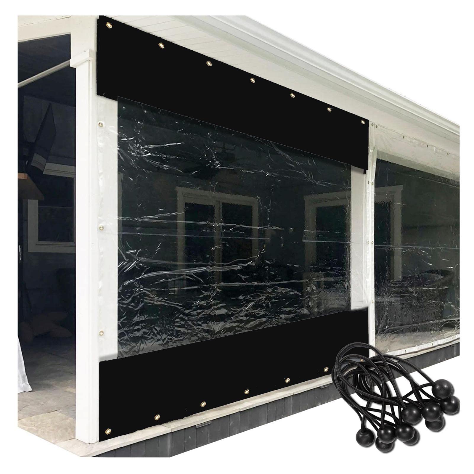 Pavillon-Vorhänge, wasserdicht, PVC-Seitenteile mit Öse, für Gartenpergola, schwarz, 1,8 x 3,3 m