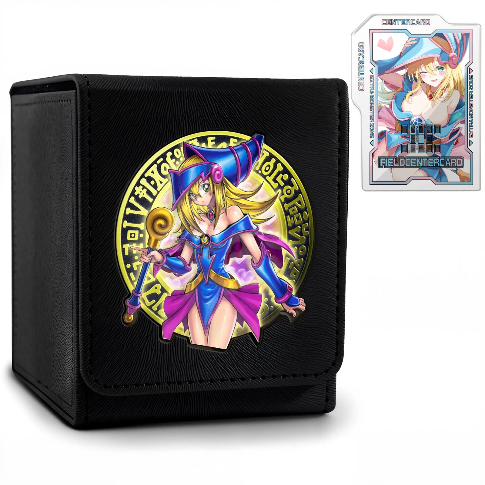 Card Deck Box for YGO MTG 3D sculpted relief Deck Box 110 Card Storage Trading Games Leather Storage with divider (Dark Magician Girl)