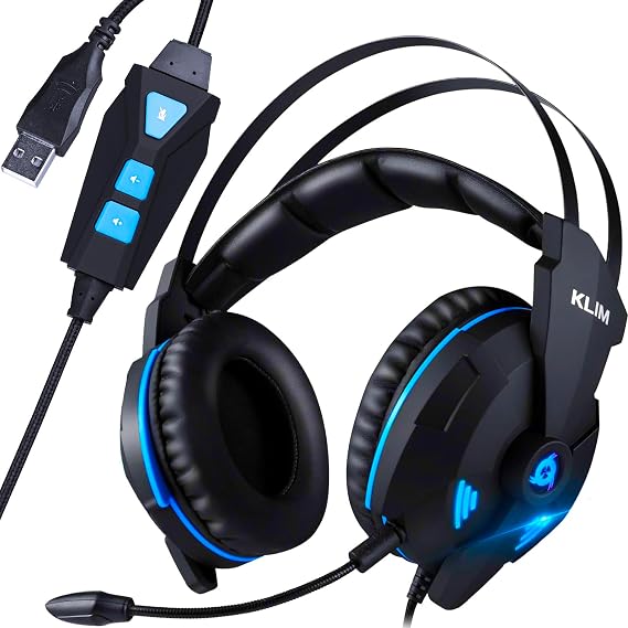 KLIM IMPACT - USB Gamer Headset - 7.1 Surround Sound Noise Isolating - High definition Audio PS4 PS5 Headset with Strong Bass - Gaming Video Games Headset with Microphone for PC [New version]
