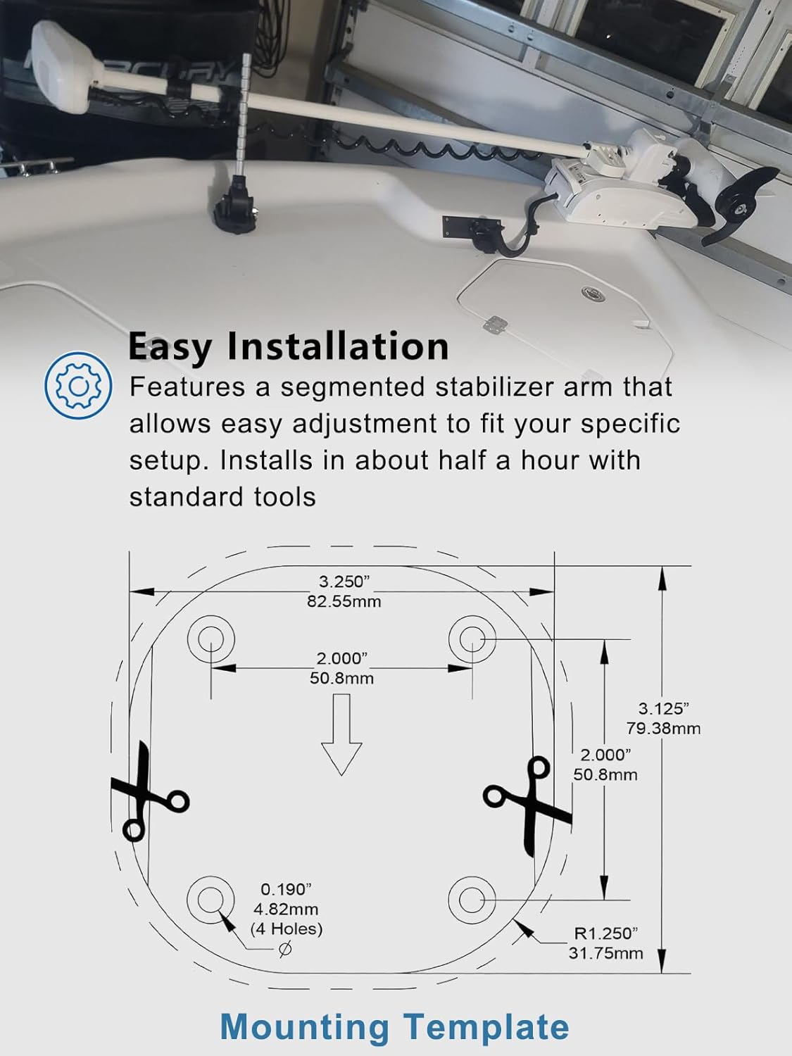Repalcement for 1862060 MKA-60 Electric Steer Bow-Mount Stabilizer Kit, Trolling Motor Stabilizer Mount For MinnKota Trolling Motors Ulterra, Terrova & PowerDrive, Reduces Bounce and Vibration