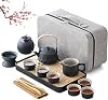 Black Ceramic Tea Set Chinese Tea Set Gifts 13 pcs with Teapot, Tea Cups, Bamboo Tea Tray, Cenister, Infuser, Tray Portable Bag, Tea Infuser, Kung Fu Teapot and Cup Set Travel Tea Set for Tea Lovers